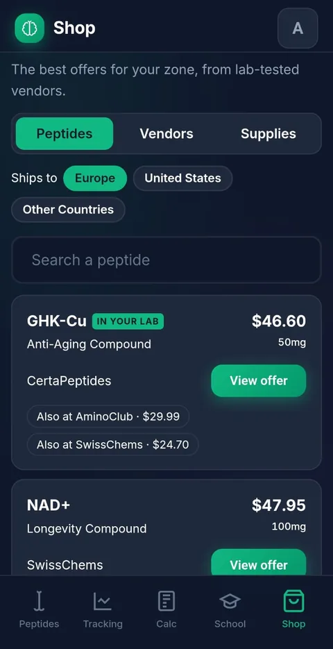 Shop: best offer per zone