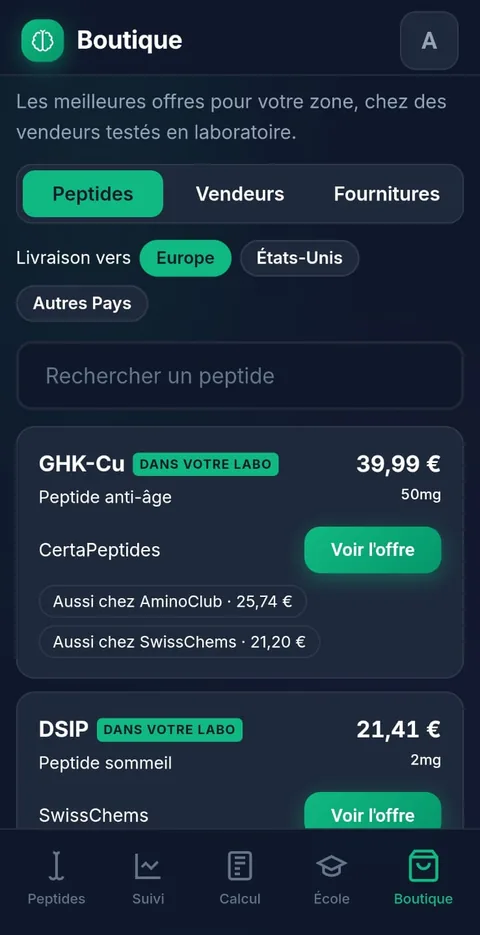 Boutique : meilleure offre par zone